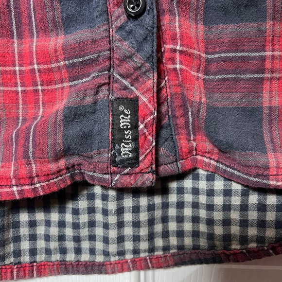 Miss Me Womens Plaid Flannel Shirt Red Navy Long Sleeve Button Up Size S - Picture 10 of 13
